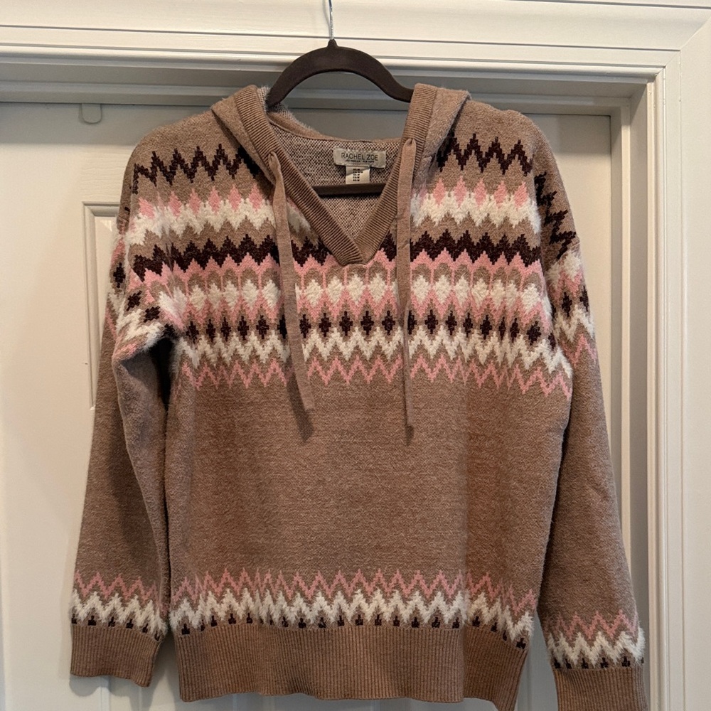 NWOT Rachel Zoe hooded fair isle sweater